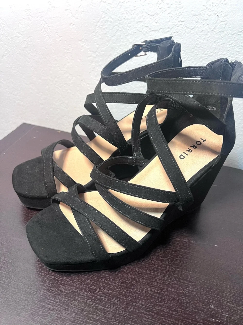 Torrid Black Strappy Square Toe Wedge Size 10 WWW